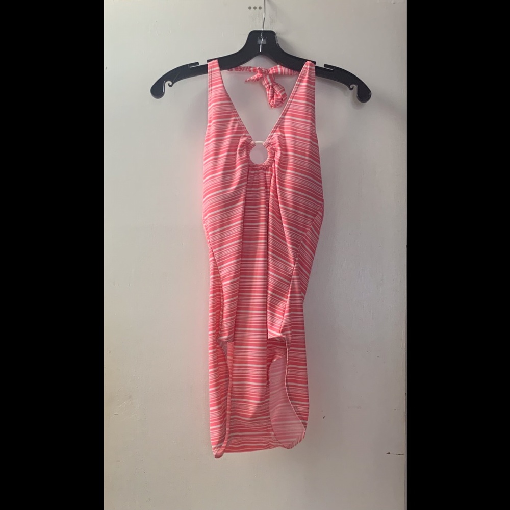 Halter Swimsuit-Pink/White Stripe